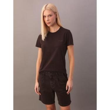 Imagem de Camiseta Calvin Klein Jeans Feminino Micrologo Peito - Marrom-Feminino