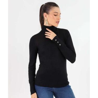 Imagem de Suéter Feminino Tricô Gola Alta Botões Marisa Preto-53377, Preto, P