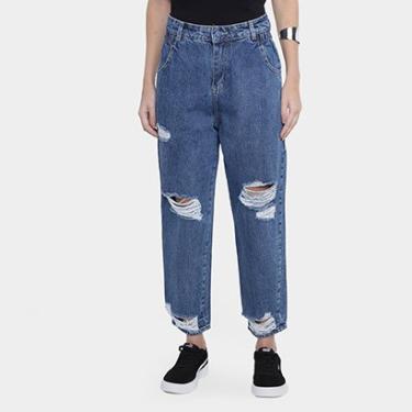 Imagem de Calça Jeans Mom Sawary Rasgos Cintura Alta Feminina-Feminino