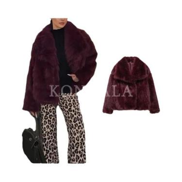 Imagem de Casaco Feminino Vintage De Pele Sintética Outono Inverno Quente Casual