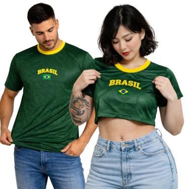 Imagem de Kit Camiseta Masculina do Brasil e Cropped tamanho unico Baby Look para Casal-Masculino