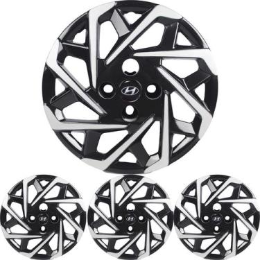 Imagem de 4 Calota HB20 Creta 2025 Aro 14 Black Piano Prata Metálico + Emblema -