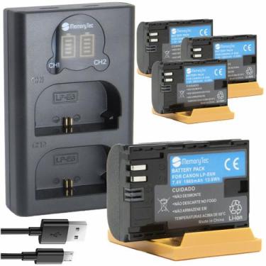 Imagem de Kit 4 Baterias MemoryTec LP-E6NH PRO + Carregador Duplo compatível com