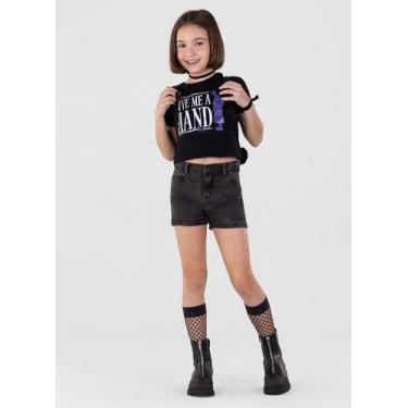 Imagem de Blusa Cropped Wandinha Infantil menina Brandili, Preto, 16