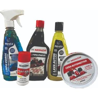 Imagem de Kit Limpeza Automotiva Shampoo Cera monza Pretinho Limpa Vidro Pérola