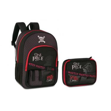 Imagem de Kit Escolar One Piece Mochila Preta/Vermelha + Estojo - Clio