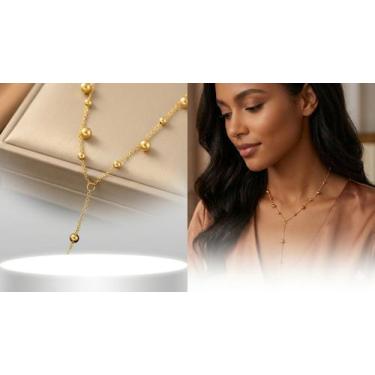 Imagem de Colar Feminino Gravatinha Bolinhas Ouro Luxo Aço Inoxidável - MS CHOIC