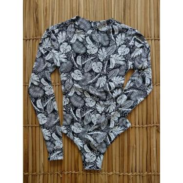 Imagem de Maiô Adulto Fio Duplo Manga Longa Lycra UV50+ Floral P&B Tamanho:MCor: