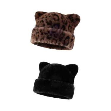 Imagem de Gorro Feminino Com Capuz De Pelúcia Estampa De Leopardo, Quente E Gros