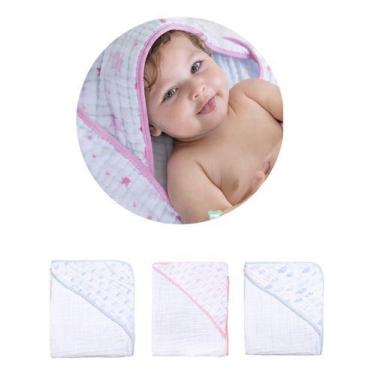 Imagem de Toalha De Banho Bebê Papi Soft Com Capuz 80cm X 80cm, Rosa Coroa