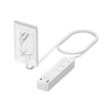 Imagem de LIDER Extensor De Tomada Com 3 Receptáculos, Usb Tipo A De 12 W E Usb Tipo C, Porta Usb, Plugue De Placa De Parede Ultrafino Com Extensor De Cabo, Filtro De Linha De 3 Tomadas, Face Plana, Design Fi
