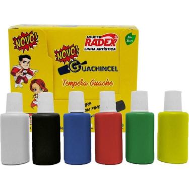 Imagem de Tinta Guache Escolar Radex com Pincel Integrado 18ML Kit 6 Cores Vibrantes