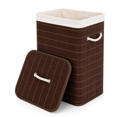 Imagem de Cesto de Bambu com alças e tampa 70L- Marrom Cesto de Bambu com alças 