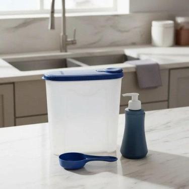 Imagem de Porta Sabão Em Pó Dispenser 1 Dosador Sanremo 1kg Sanremo Azul-aço