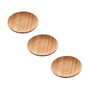 Imagem de Kit 3 Pratos Petisco Canapés Salgados Aperitivos Bambu 11cm - Lyor