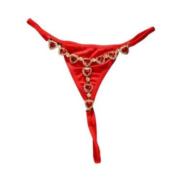 Imagem de Biquíni Thong Coração De Cristal Vermelho Com Corrente Corporal Femini