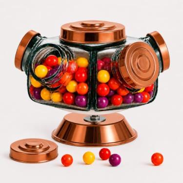 Imagem de 【Cozena】Baleiro Giratório De Vidro Bomboniere Decoração 5 Gomos Retrô (Cobre)