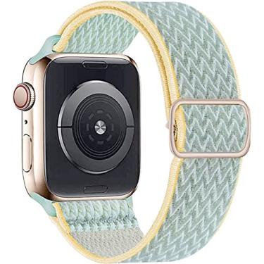 Imagem de Pulseira Nylon Solo Elástica Compatível com Apple Watch (42/44/45, Chevron Verde Solar)