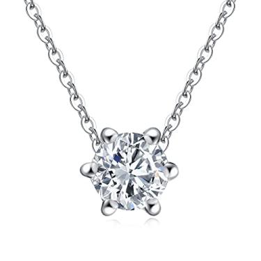 Imagem de Colar de pingente de zircônia cúbica de prata esterlina 925 com corte redondo delicado cristal solitário para mulheres, 1,5 quilates (7 mm) (20 inches)