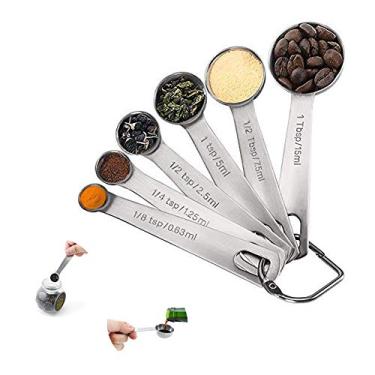 Imagem de Colheres de medição Colheres de medição de metal de aço inoxidável para seco ou líquido 1 colher de sopa, 1/2 colher de sopa, 1 colher de chá, 1/2 colher de chá, 1/4 colher de chá, 1/8 colher de chá Conjunto de 6 utensílios de cozinha Utensílios de cozinha