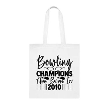 Imagem de Sacola Bowling Champions Are Born In 2010, presente divertido, bolsa de ombro, bolsas reutilizáveis, cesta de Natal de aniversário, ideia de presente, Branco