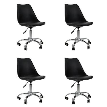 Imagem de Kit 04 Cadeiras Office Base Cromada Giratória Saarinen - Preto