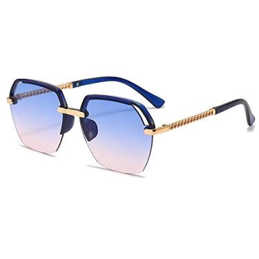 Imagem de Óculos de sol de metal fashion de armação grande feminino retrô na moda meia armação temperamento óculos de sol usam óculos de sol todos os óculos, 6, tamanho único