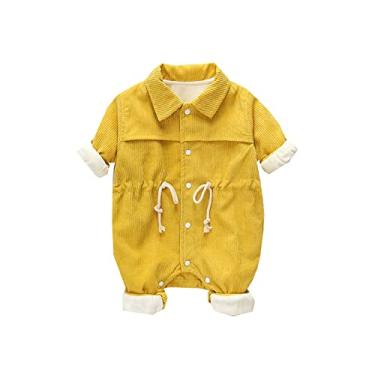 Imagem de Macacão infantil recém-nascido infantil meninas meninos lã grossa quente cordão puro bebê menino camisa páscoa, Amarelo, 6-9 meses