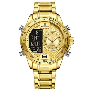 Imagem de SUKPETA Relógios analógicos masculinos à prova d'água de aço inoxidável analógicos masculinos para dia e data, cronômetro, alarme, relógio esportivo, Dourado