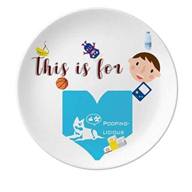 Imagem de Playful Husky Eats Poop Prato de porcelana saboroso jantar prato redondo menino homem