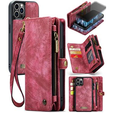 Imagem de ZORSOME Capa carteira para iPhone 11 Pro, 2 em 1 destacável de couro premium PU com 8 compartimentos para cartões, bolsa magnética com zíper, alça de pulso para mulheres, homens e meninas, vermelha
