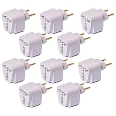 Imagem de Kit com 10 Adaptadores Tomada Benjamim T Universal Padrão Europeu Uk Para Brasil 10a Até 250v - Bivolt 110V/220V - CompleteStore®