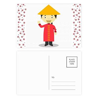 Imagem de Vestido longo vermelho China desenho animado Natal Natal Flor Celebração Cartão postal Bênção Cartão de correspondência