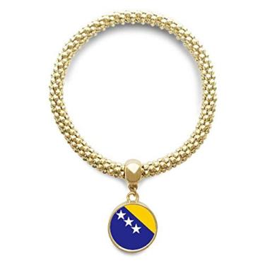 Imagem de DIYthinker Bósnia Herzegovina Emblema Country Dourado Pulseira Redonda Pingente Joias Corrente