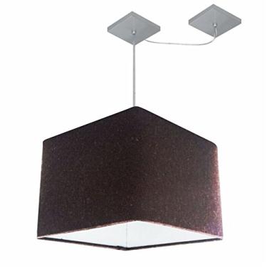 Imagem de Lustre Pendente Quad com Desvio Cúpula Tecido 30/40x40 cm, Vivare Iluminação, Pendente4269 LC, Café, Médio