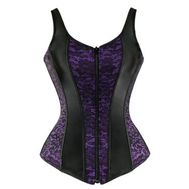 Imagem de Corselet Corset Corpete Realça Cintura Alça e Zíper Frontal Linha Fashion Roxo M71