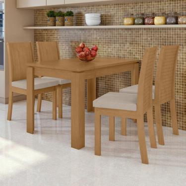 Imagem de Conjunto Mesa Retangular 4 Cadeiras Athenas Móveis Lopas Amêndoa Clean/Veludo Marromle Creme