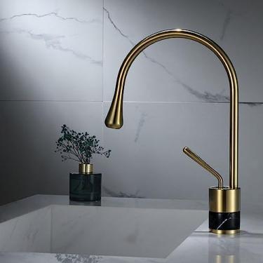 Imagem de Torneira do banheiro Ouro escovado Torneira da bacia Latão e mármore Torneira misturadora Torneira quente fria da pia Torneira do banheiro, 4, tamanho único