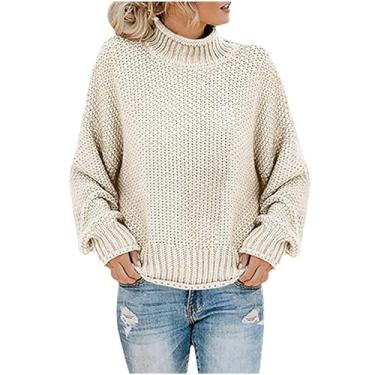 Imagem de Tops femininos de outono tricotado gola rolê suéter feminino cor sólida gola falsa tops de malha estilo coreano roupas para mulheres, Branco, P