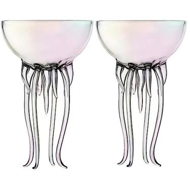 Imagem de Copo de vidro de água-viva Magic Ocean colorido para coquetel ou copo de martini exclusivo para bar ou utensílios de mesa de cozinha (dois copos de vidro coloridos de 250 ml)
