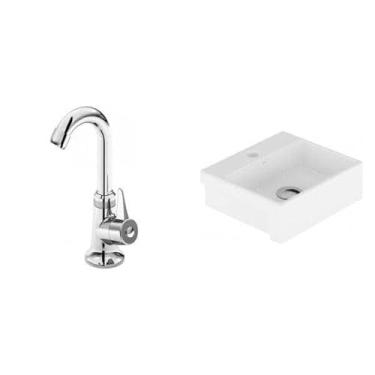 Imagem de Conjunto para Banheiro Cuba de Semi-encaixe Roma 11,5cmx33cmx29cm e Torneira Bica Móvel 1/4v Japi Branco