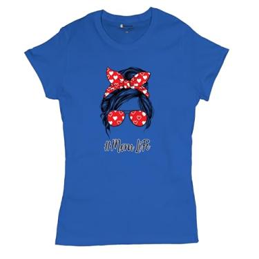 Imagem de Camiseta feminina Mom Life Messy Bun moderna maternidade maternidade dia das mães mãe mamãe #Momlife, Azul, XXG
