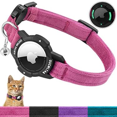 Imagem de Coleira para gatos Luminous AirTag Breakaway, coleira OUCWLTAG GPS para gatos com suporte de etiqueta Apple Air, coleiras rastreadoras de gatos com faixa elástica de segurança para meninas, meninos, gatinhos e filhotes (22 a 33 cm, rosa)