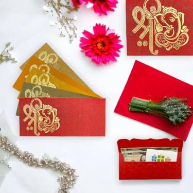 Imagem de LoveNTouch (pacote com 10) Envelopes de presente de papel Ganesha Shree de cores sortidas, envelope Shagun Mehndi indiano casamento Shagun Suportes de cartão envelope