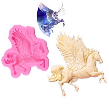 Imagem de Moldes de fondant Pegasus, molde de silicone de cavalo de unicórnio com decoração de bolo de cavalo voador, gomas de sabugueiro para crianças Sugarcraft Chocolate Polymer Clay Cupcake Decor SugarCraft