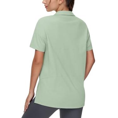 Imagem de Dragon Fit Camisa polo feminina com gola V solta UPF50+ manga curta para treino casual secagem rápida gola atlética, Verde claro, P