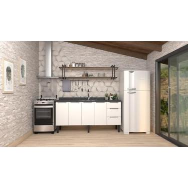 Imagem de Gabinete Armário Cozinha Jupter Cozimax 1.80 Mt 100% Aço P/Pia -Balção 180 cm -4 Portas- 3 Gavetas -Branco