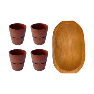 Imagem de Kit 1 Gamela/Caiacão e 4 Copos de cachaça em madeira maciça