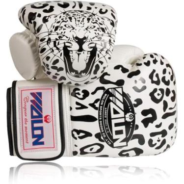 Imagem de Luvas de boxe com estampa de leopardo adulto PU profissional Sanda Fighting Taekwondo MMA Muay Thai Luvas de saco de areia 10 oz multicolorido opcional, branco, 10 0Z