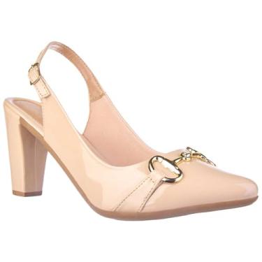 Imagem de Sapato Scarpin Feminino Verniz Bico Fino Salto Alto Bloco Festa Social Casual Elegante (Verniz Nude, BR, Adulto, Numérico, 36)